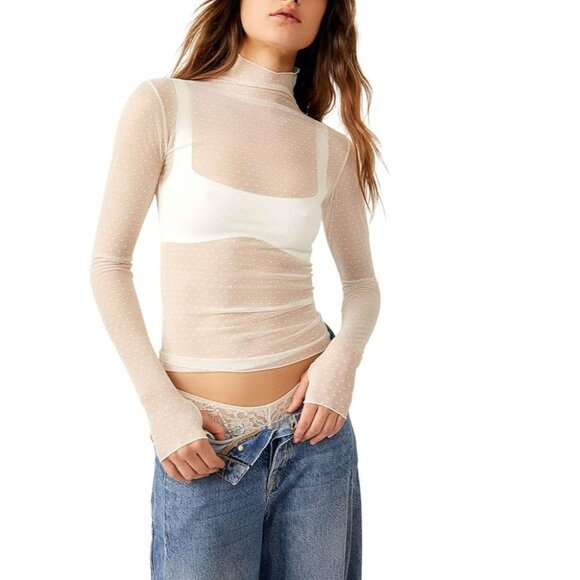 Intimately Free People On the Dot Swiss Layering Top Love Dove White Size XS - Picture 1 of 7